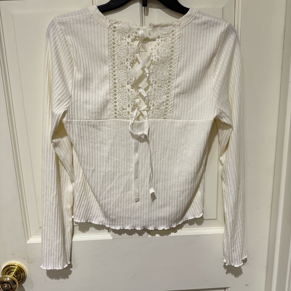 American Rag Cream Ribbed Long Sleeve Top - Picture 2 of 4